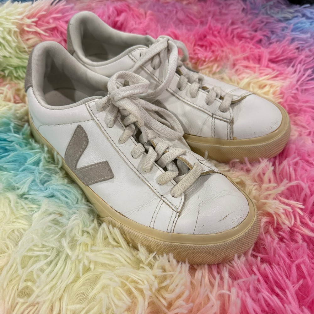 Veja Campo Sneakers Women White Grey Good Leather Low Top Suede Trim